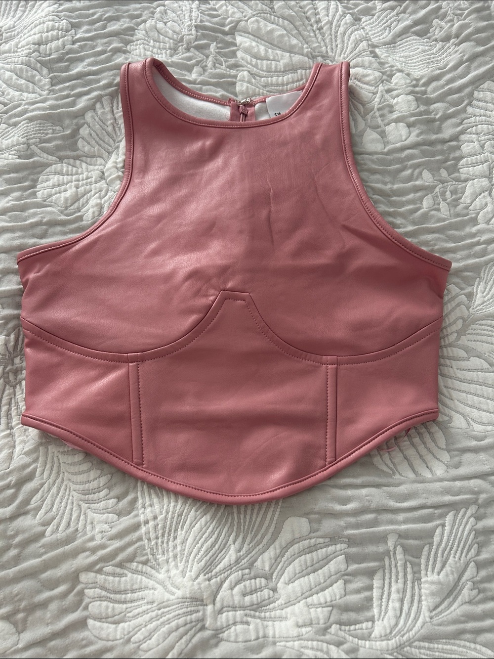 Faux Leather Pink Sleeveless Crop Top